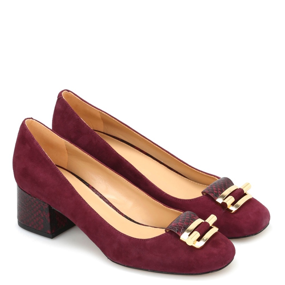Michael Kors Burgundy Suede Heels with Gold Accents